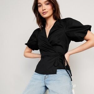 Old Navy Waist-Defined Puff-Sleeve Tie-Wrap Blouse
